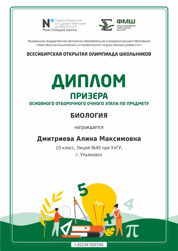 Призёр Всесибирской Олимпиады школьников.